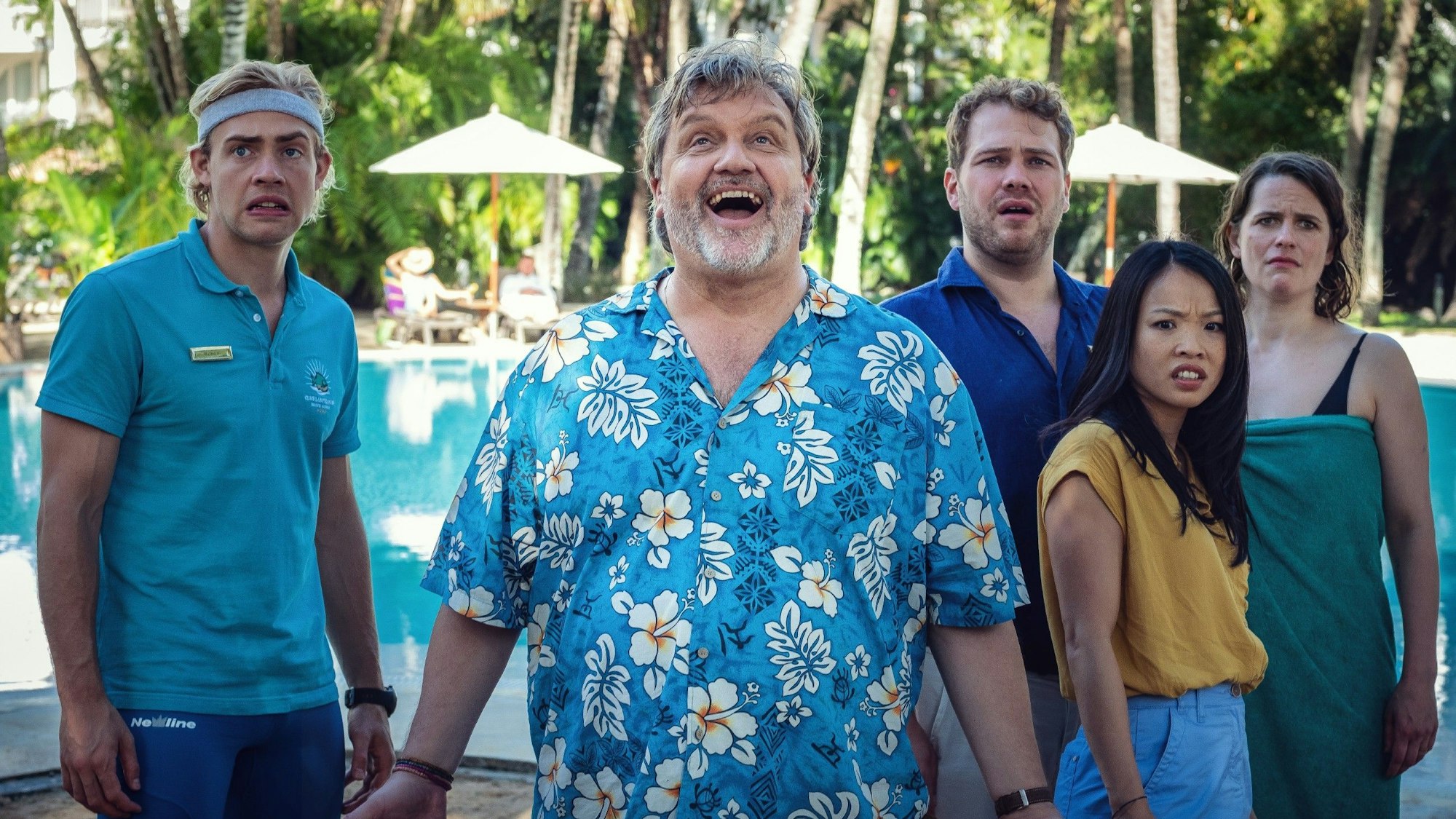 V.l.: Ruben Vermeulen (Campbell Caspary), Edwin Öttel (Hape Kerkeling), Bjorn Wenger (Ben Münchow), Pham Lan ‚Lani‘ Anh (Trang Le Hong) und Marion Schnepper (Isabell Polak).