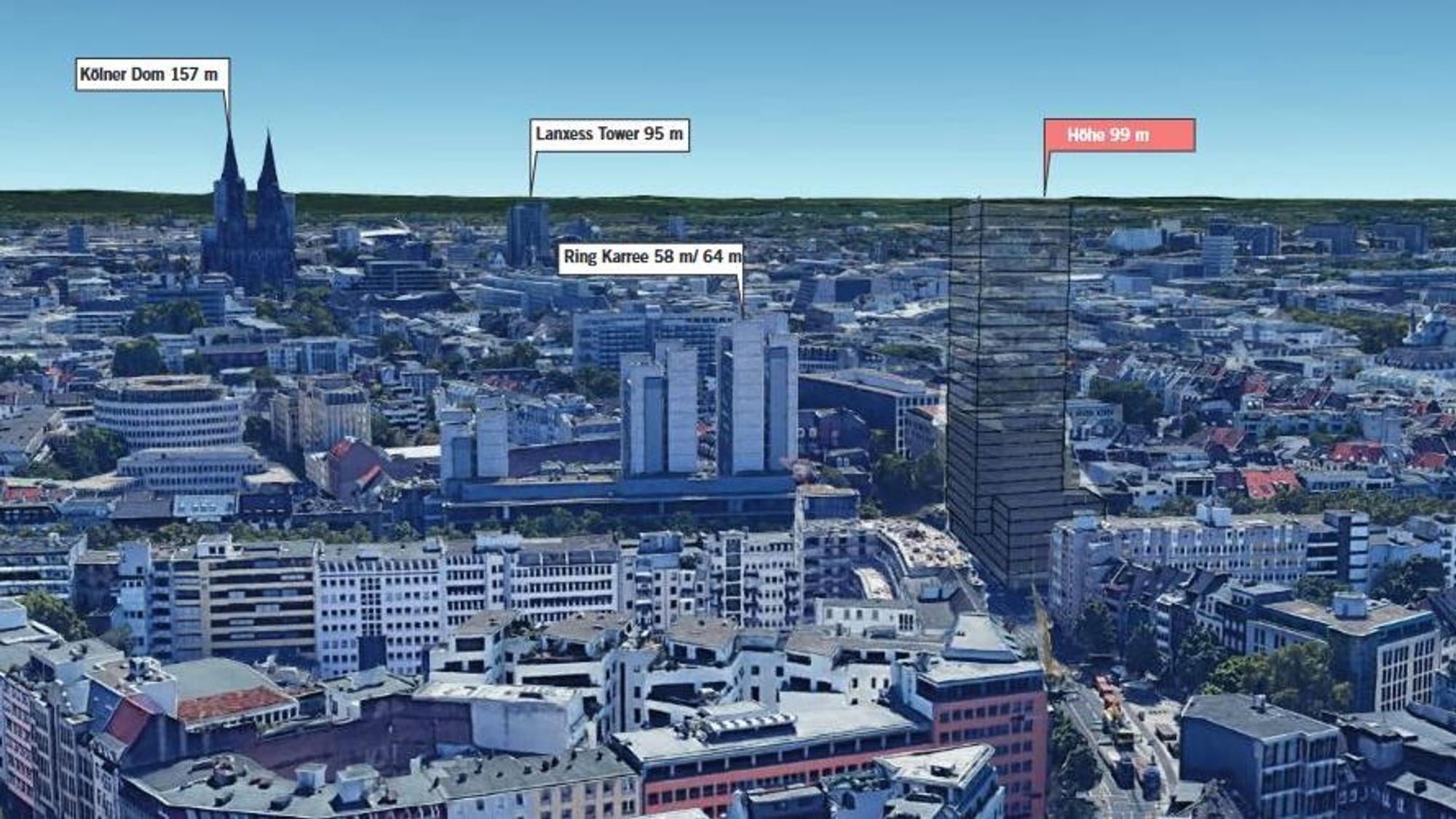 Das Bild zeigt, wie sich ein 99-Meter-Turm ins Stadtbild eingefügt hätte.