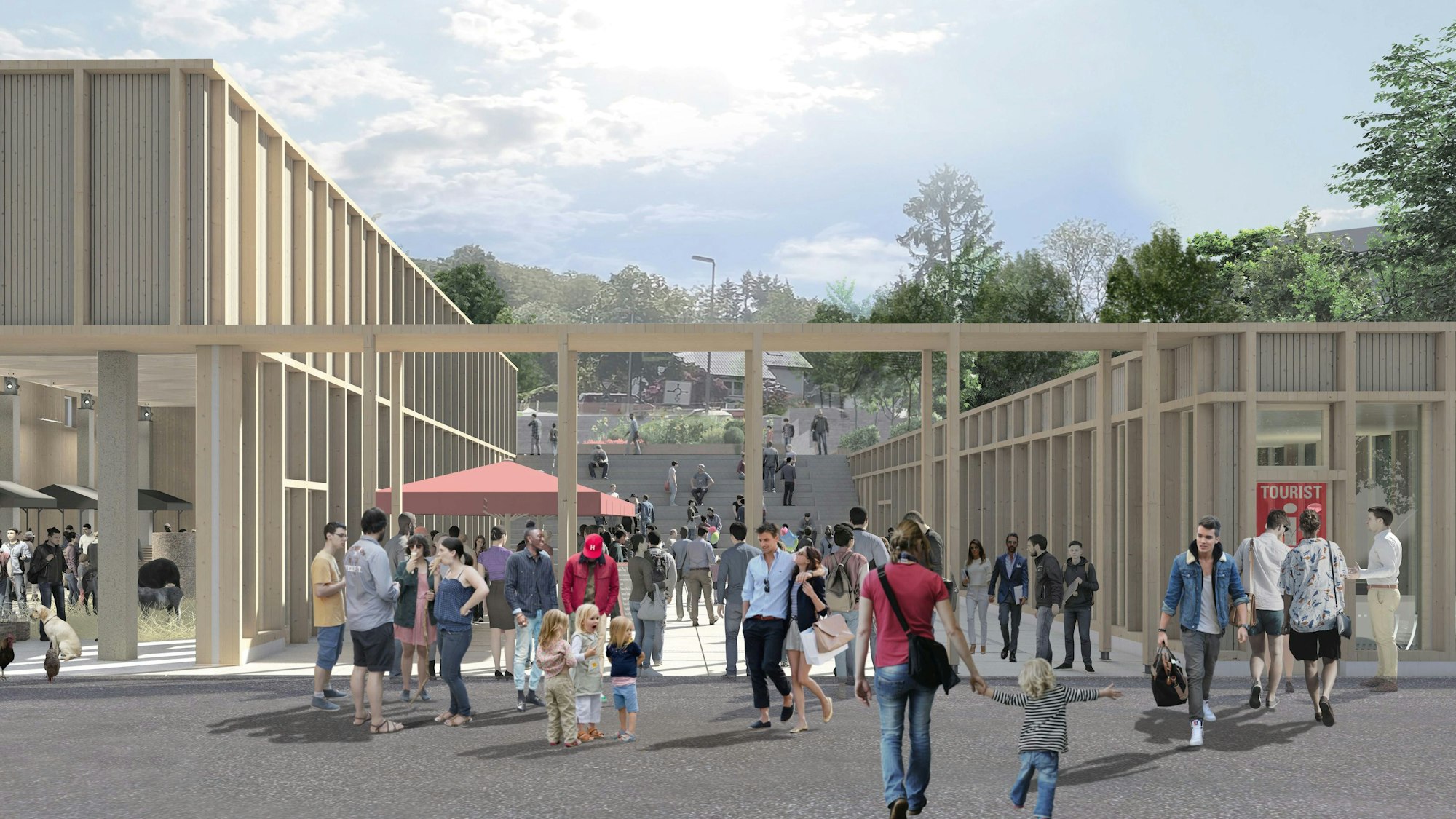 So könnten Waldbröls neue Markthalle und die nähere Umgebung auf dem Marktplatz einmal aussehen. Dieser Entwurf eines Kölner Architekten steht nun aber erneut in der Diskussion. Diese Grafik zeigt einen Ausschnitt.