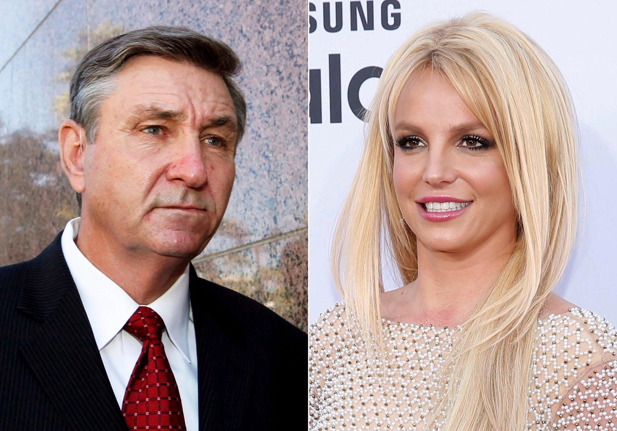 Jamie Spears (l), Vater der Sängerin Britney Spears, verlässt das Stanley Mosk Gerichtsgebäude in Los Angeles am 24. Oktober 2012 und Britney Spears, Sängerin aus den USA, kommt an zu den Billboard Music Awards in Las Vegas am 17. Mai 2015.