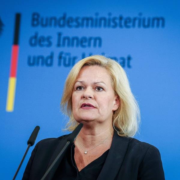 Nancy Faeser (SPD), Bundesministerin für Inneres und Heimat, stellt in einer Pressekonferenz den Entwurf des so genannten Rückführungsverbesserungsgesetzes vor.