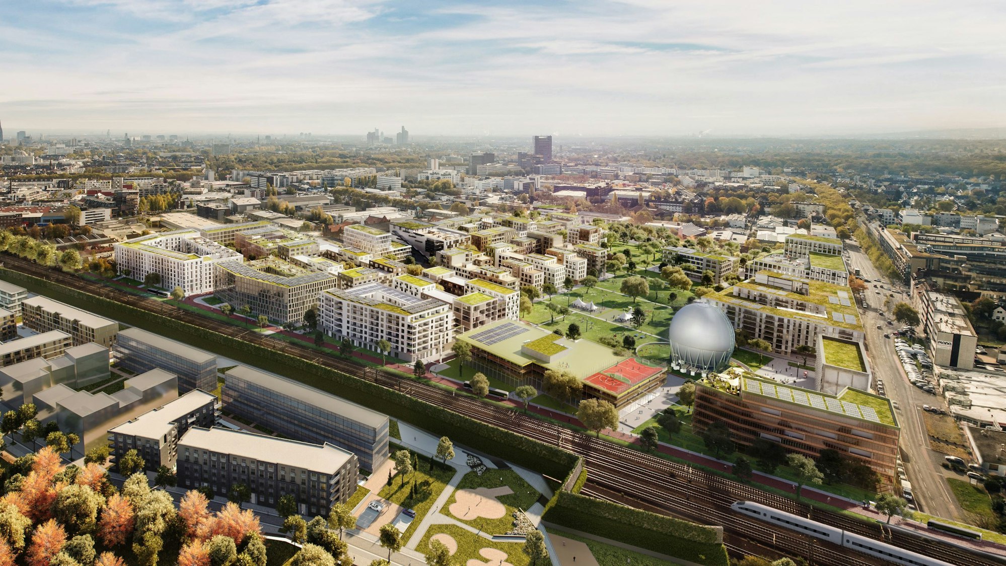 Visualisierung mit neuen Häuser- und Büroblöcken.