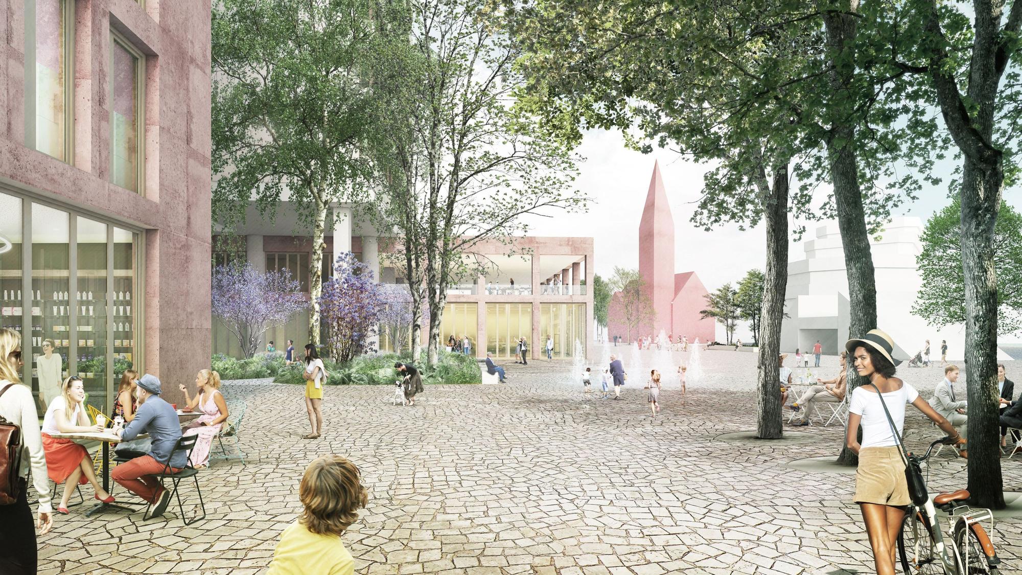 Darstellung des neuen Friedrich-Ebert-Platzes an der City C mit Bäumen
