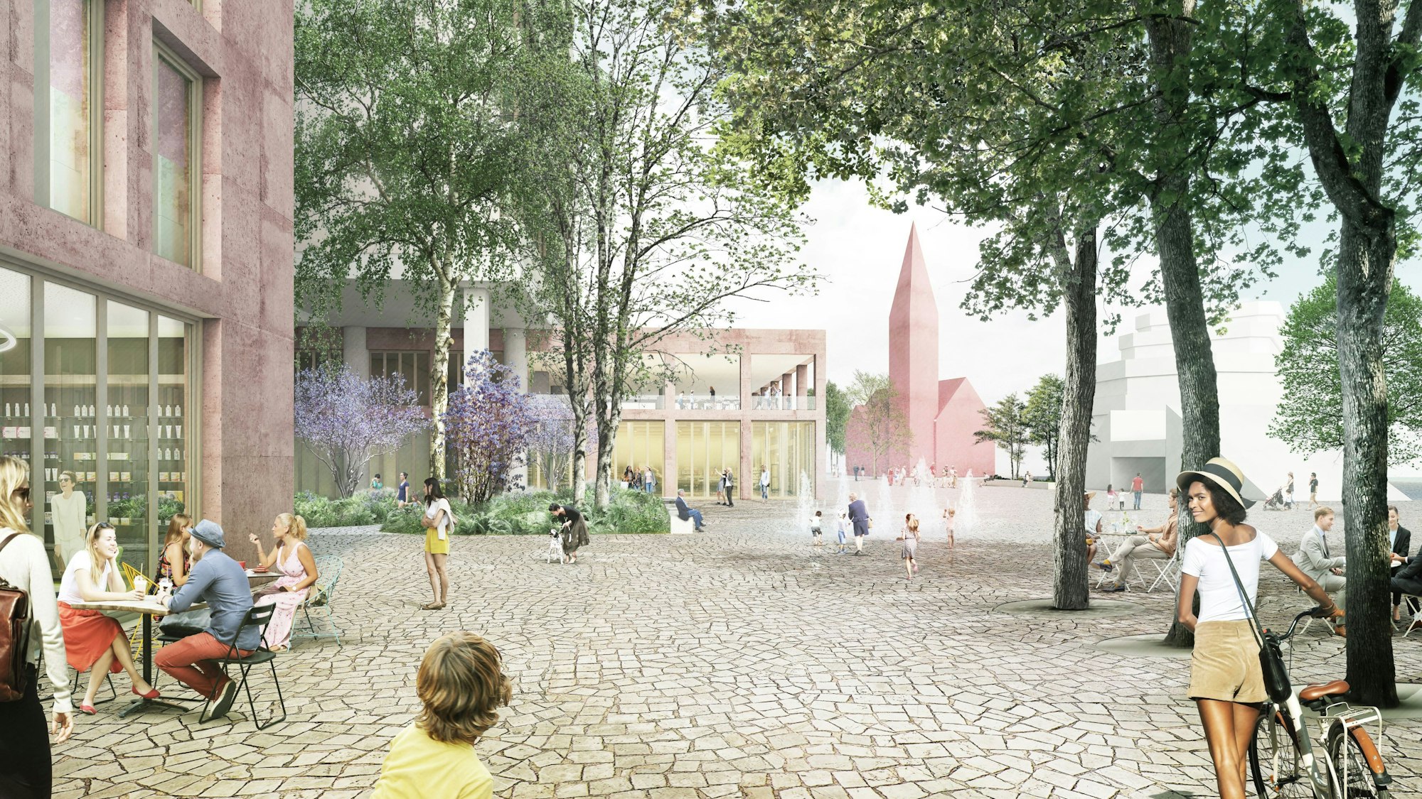 Darstellung des neuen Friedrich-Ebert-Platzes an der City C mit Bäumen