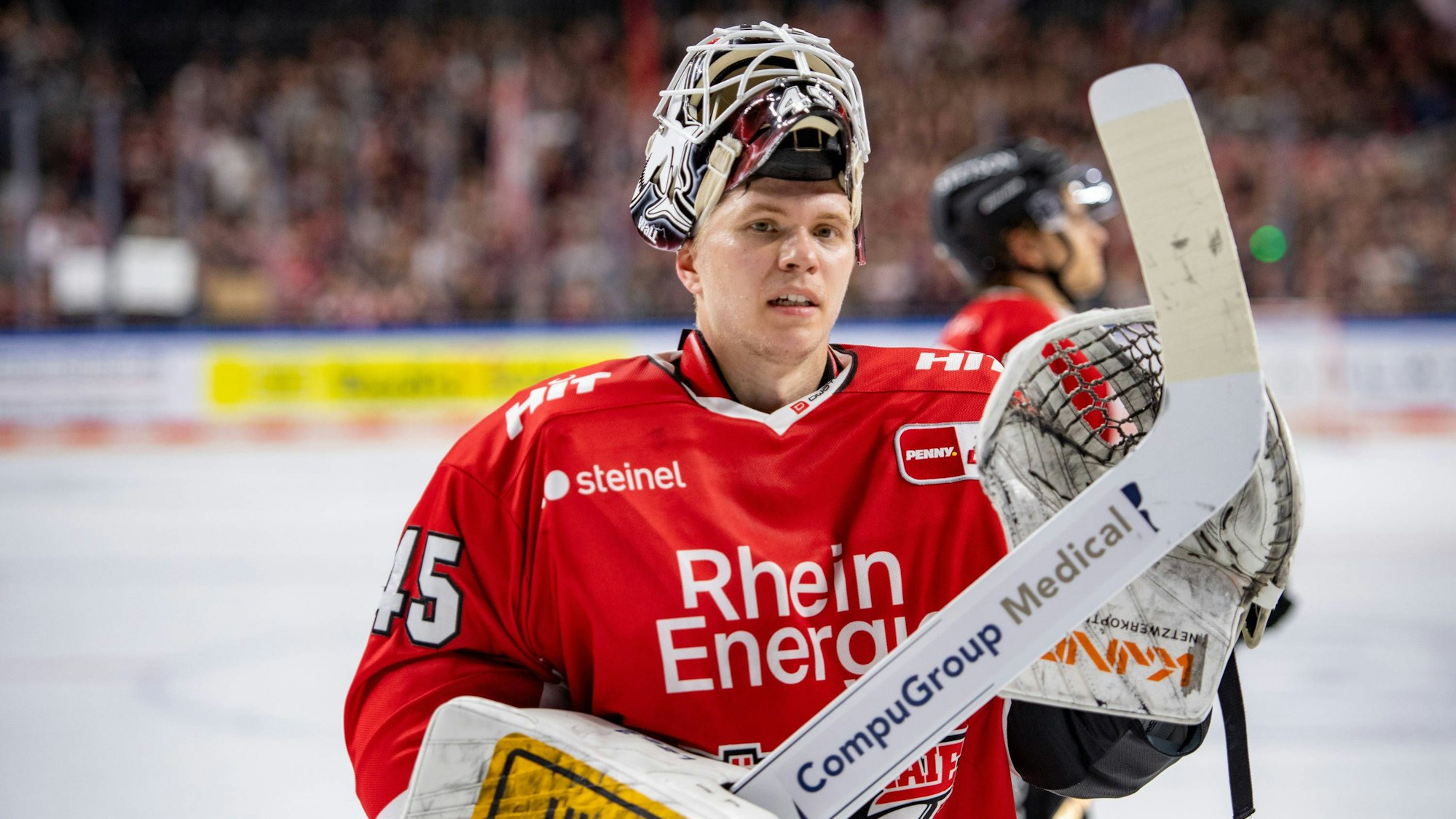 Haie-Goalie Tobias Ancicka konnte in Frankfurt immerhin mit seiner gewohnten Maske spielen.
