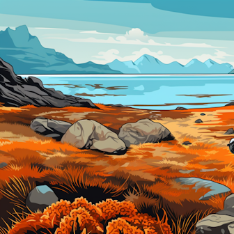 Ein Biologe auf einem Feldausflug in einer Tundra-Landschaft.