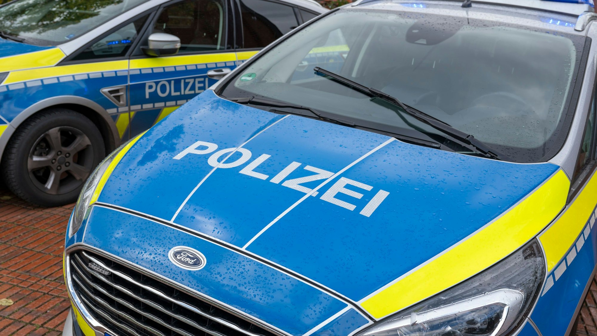 Zu sehen sind zwei Einsatzfahrzeuge der Polizei.