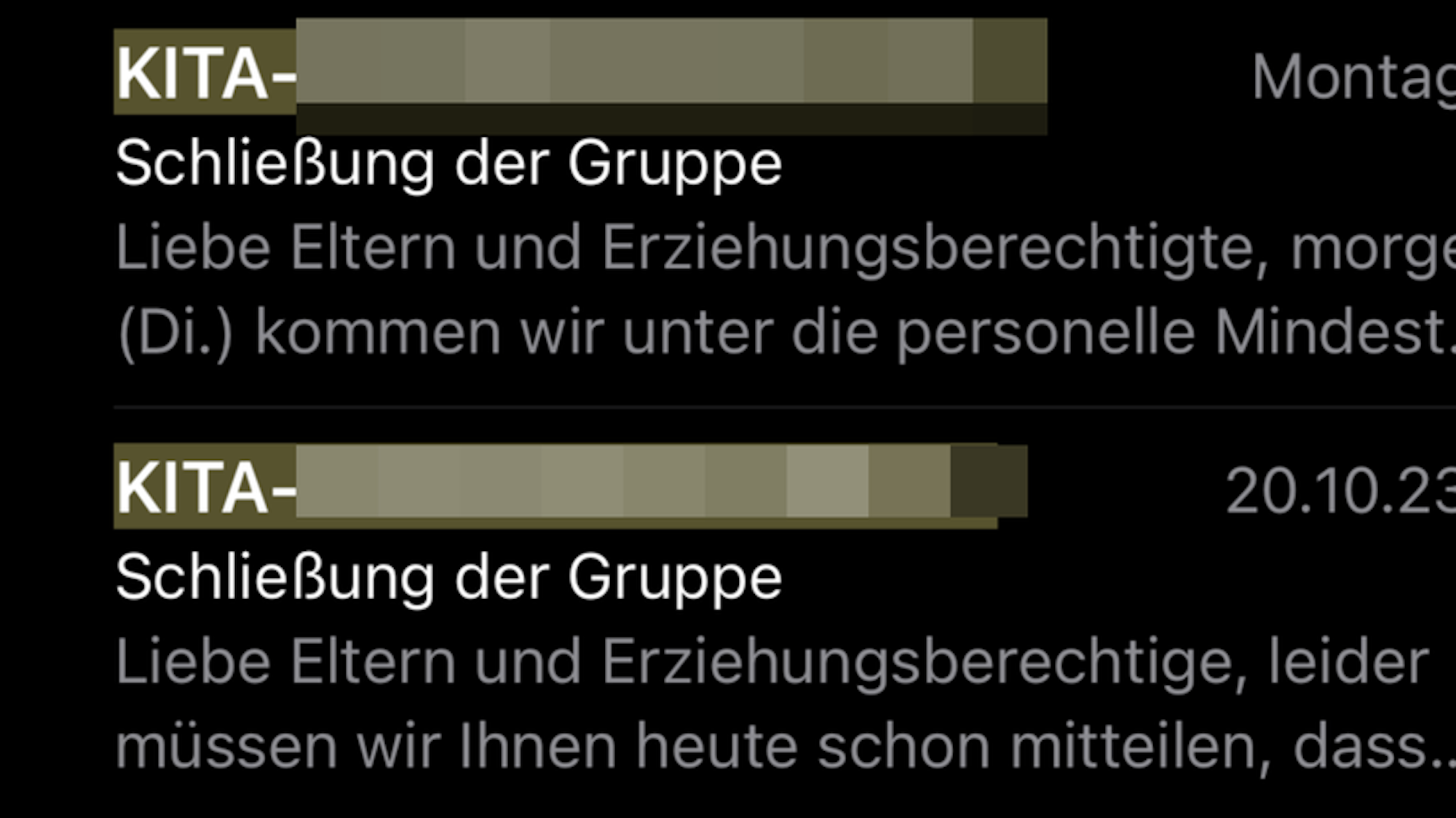 Email: Kita geschlossen