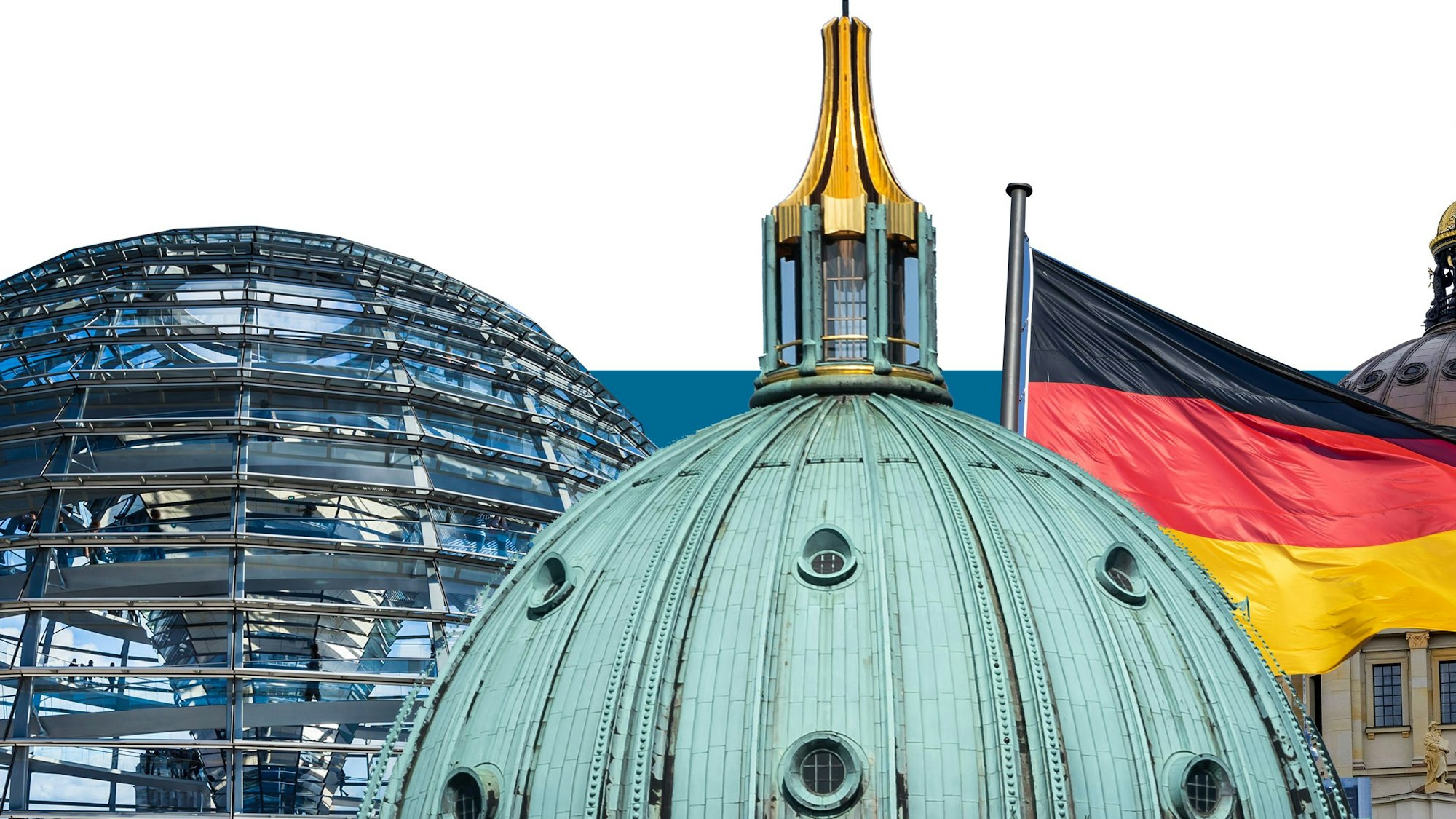 Staat und Kirche - Symbolbild mit den Kuppeln des Reichstagsgebäudes (links) und Berliner Doms