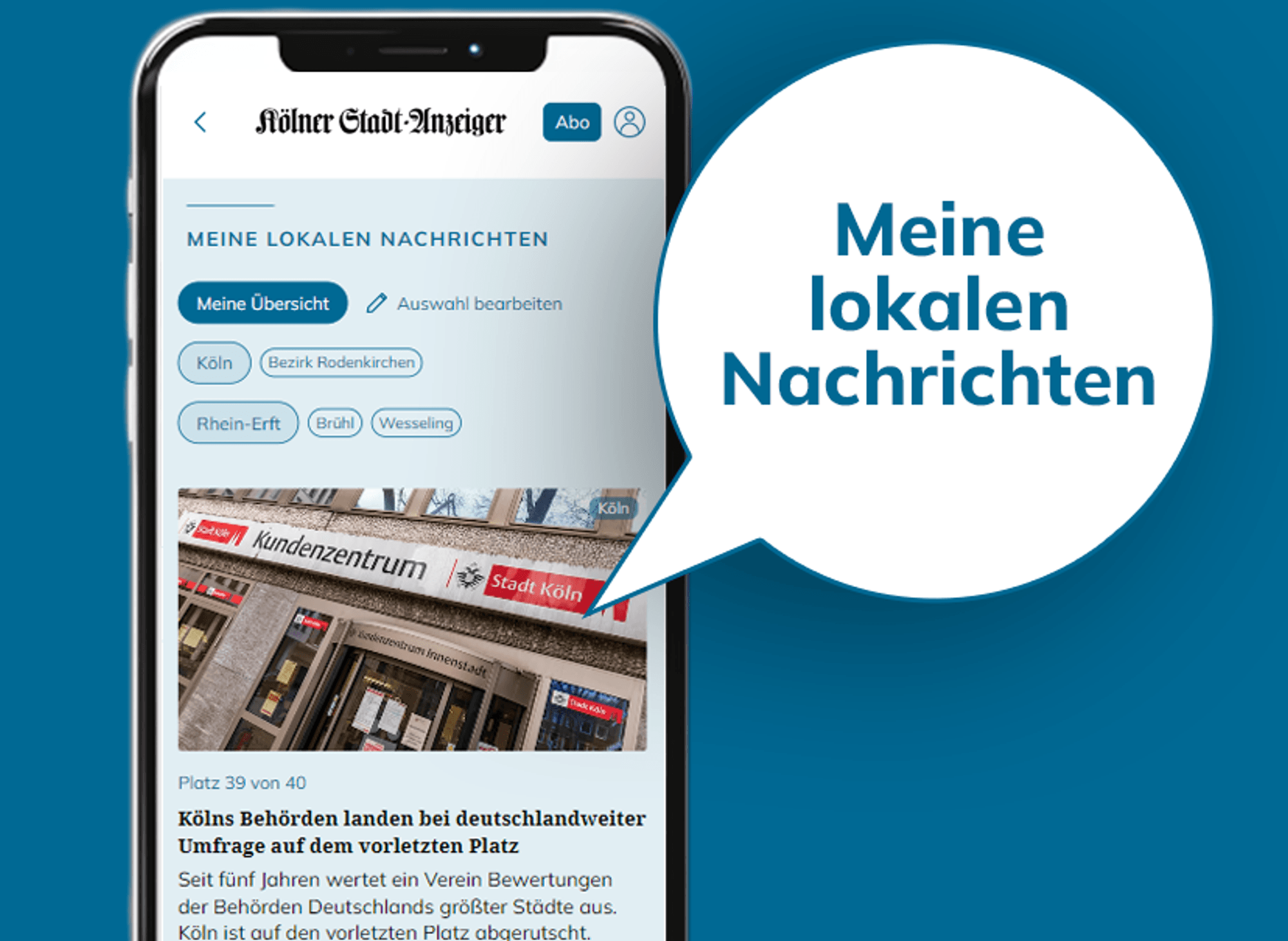 Ein Smartphone-Display zeigt die neue Funktion „Meine Region“.