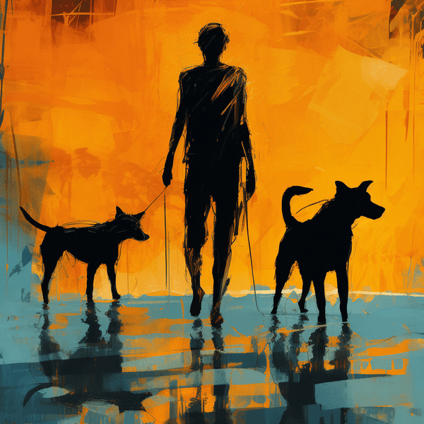 Illustration: Ein Mann mit zwei Hunden