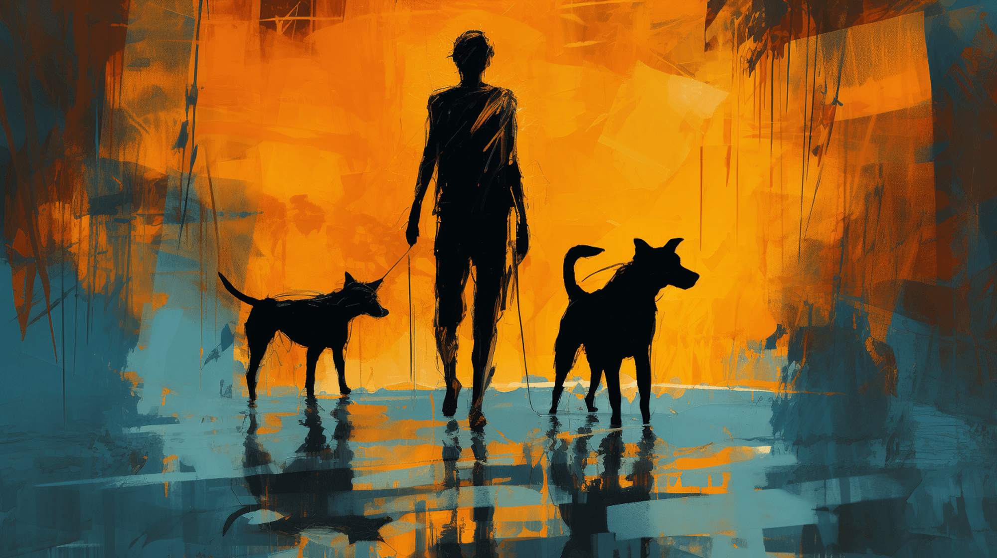 Illustration: Ein Mann mit zwei Hunden