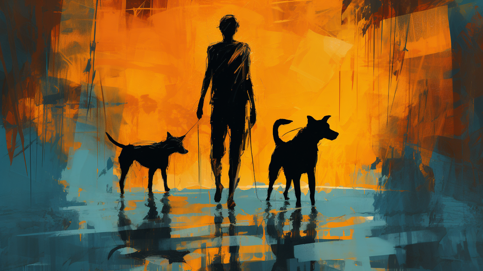 Illustration: Ein Mann mit zwei Hunden