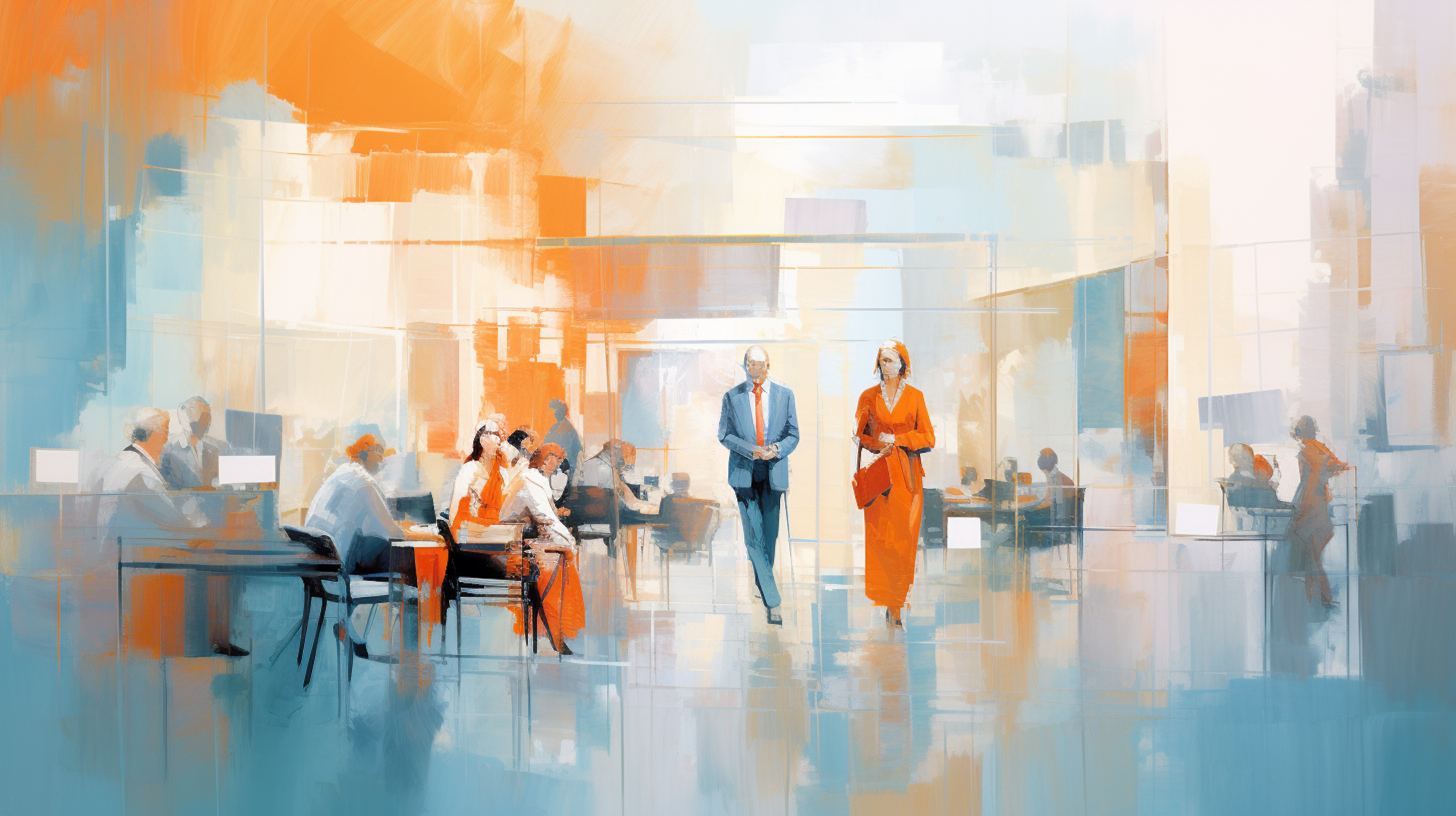 Ältere Menschen kommunizieren in einem großen Raum, Illustration