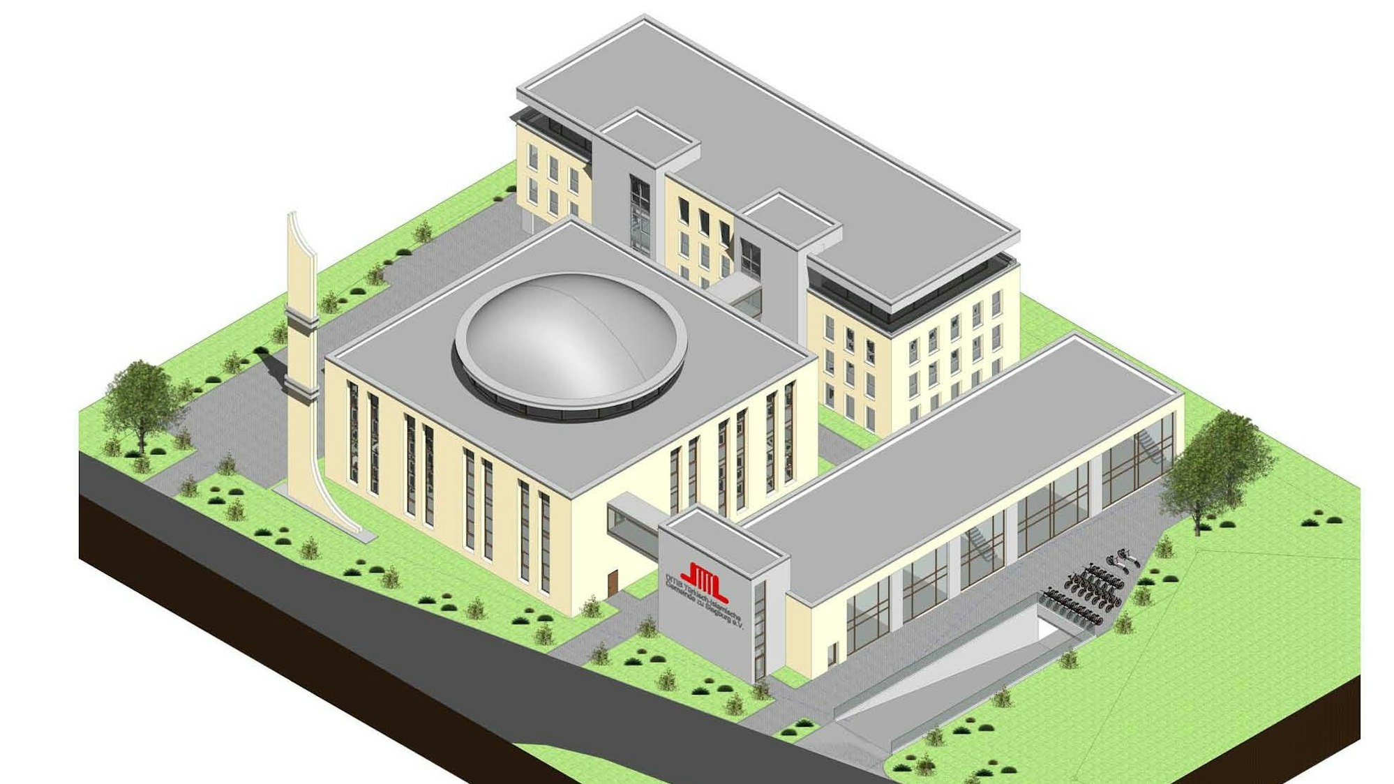 Entwurf für eine neue Moschee mit drei Gebäudeteilen