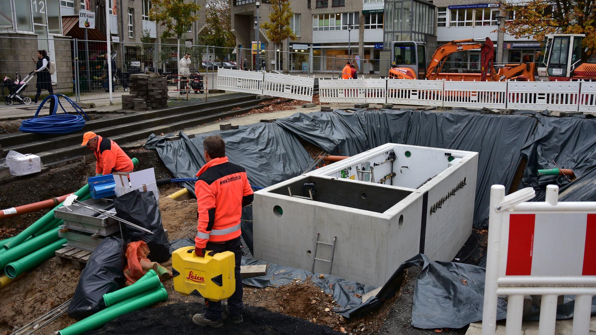Baustelle auf dem Marktplatz Hennef.