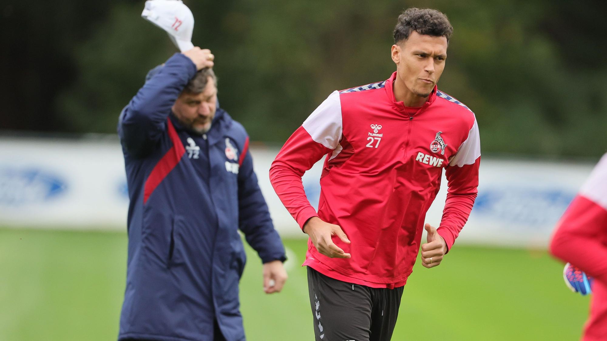 1. FC Köln, Training, von links: Steffen Baumgart, Davie Selke (1. FC Köln). 30.10.2023, Bild: Herbert Bucco