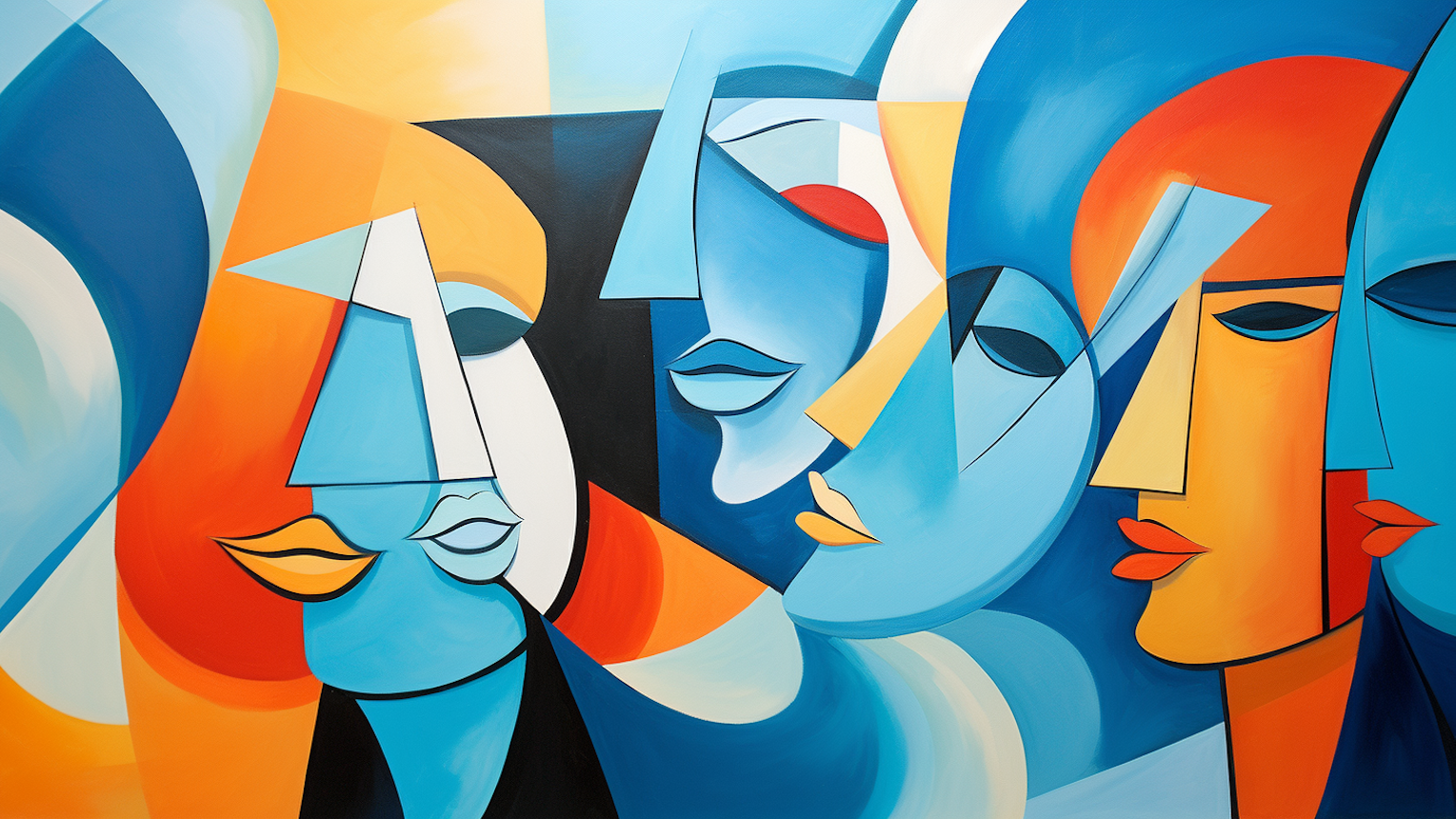 Illustration: Stilisierte Menschen mit großen Mündern im Gespräch