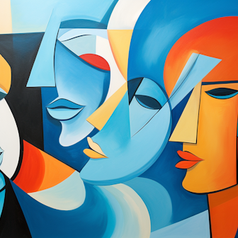 Illustration: Stilisierte Menschen mit großen Mündern im Gespräch