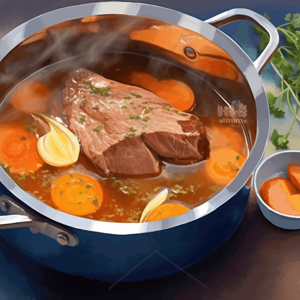 Illustration: Rindfleisch in einem Suppentopf