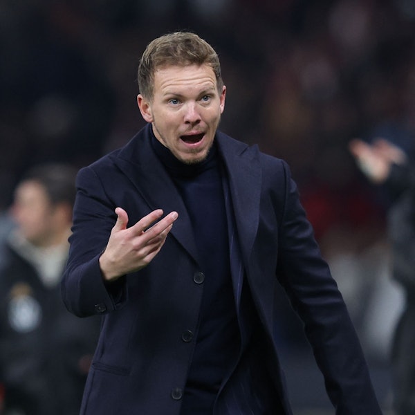 Germany's head coach Julian Nagelsmann reacts during the international friendly football match between Germany and Turkey at the Olympic Stadium in Berlin on November 18, 2023, in preparation for the UEFA Euro 2024 in Germany. (Photo by Ronny HARTMANN / AFP)