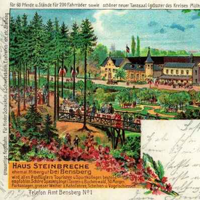 Refrath Haus Steinbreche, lithografische Ansichtskarte vor 1905