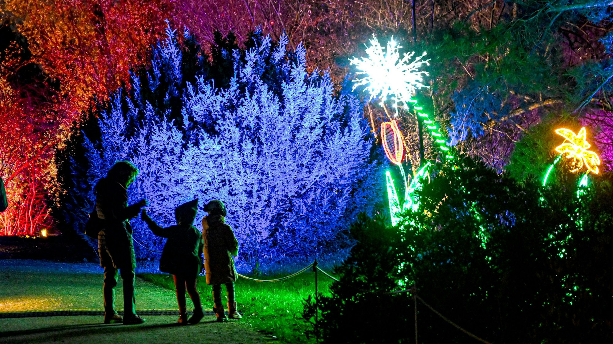 Bunte Lichter und Kinder.
