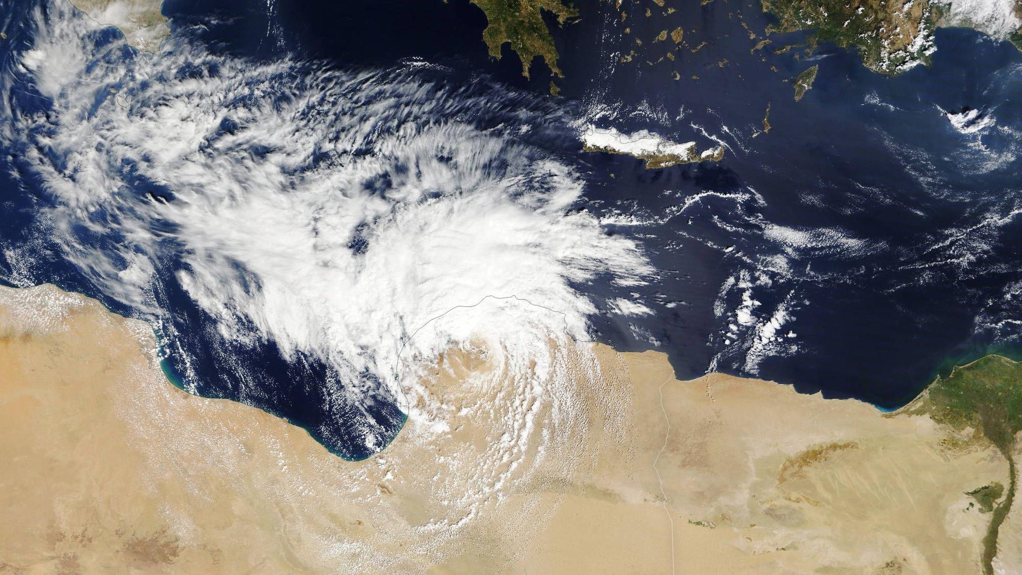 Sturmtief Daniel, das zum Medicane wurde, sorgte im Spätsommer für viele Todesopfer und heftige Schäden im Mittelmeerraum. Insbesondere Libyen wurde mit voller Wucht getroffen. Nun droht erneut ein Wirbelsturm im Mittelmeer. (Archivbild)
