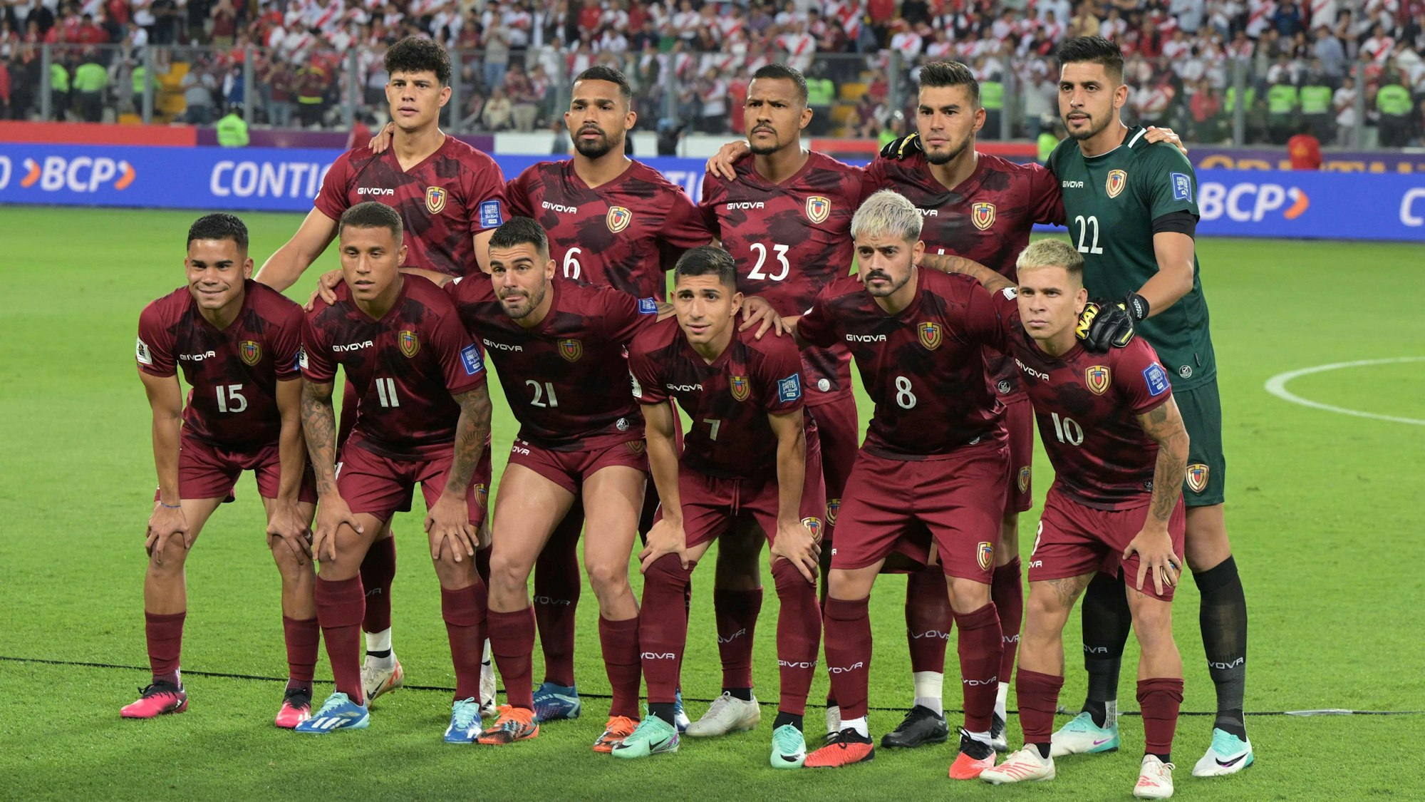 Spieler der Nationalmannschaft Venezuelas vor dem Spiel gegen Peru.