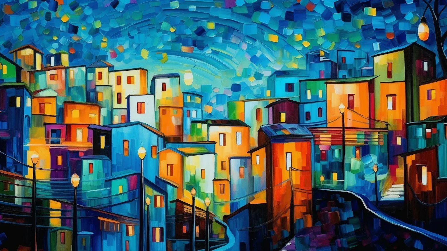 Illustration: Beleuchtete Häuser