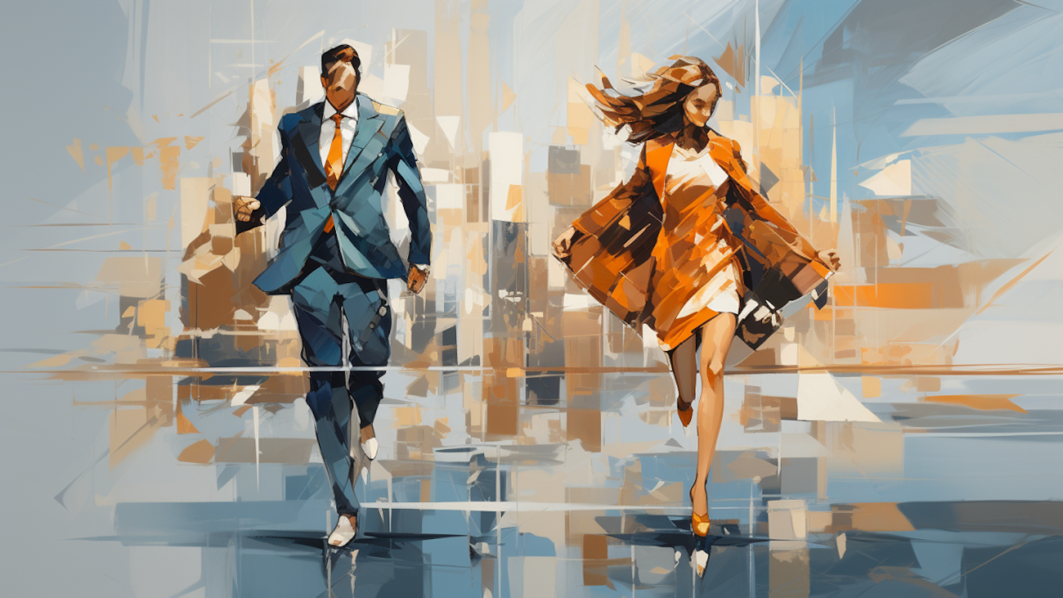 Illustration: Eine Frau und ein Mann rennen.