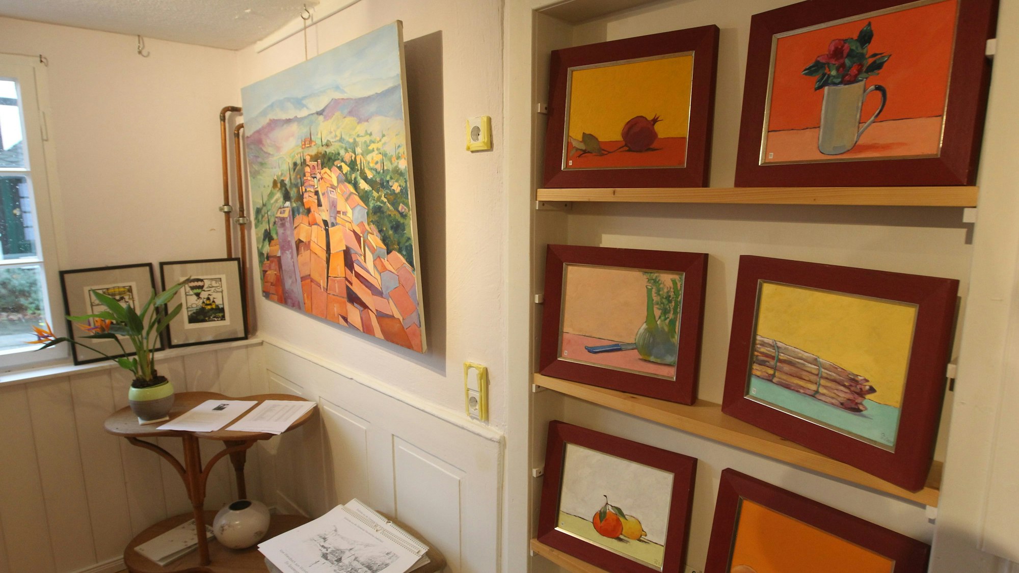 Auch das Bild vom Ausstellungsplakat mit den Dächern von San Gimignano ist käuflich zu erwerben.