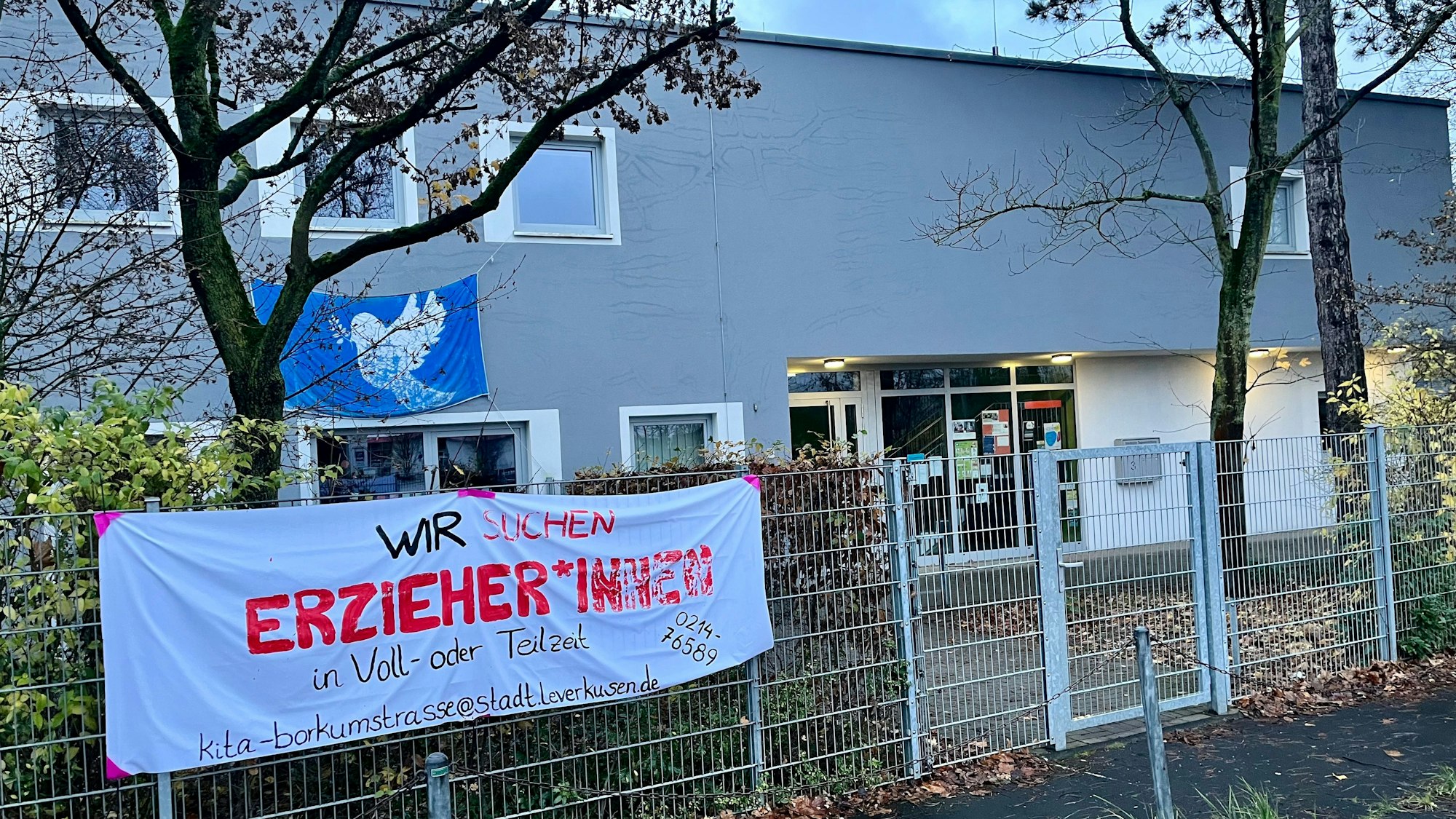 Banner vor der Kita Borkumstraße.