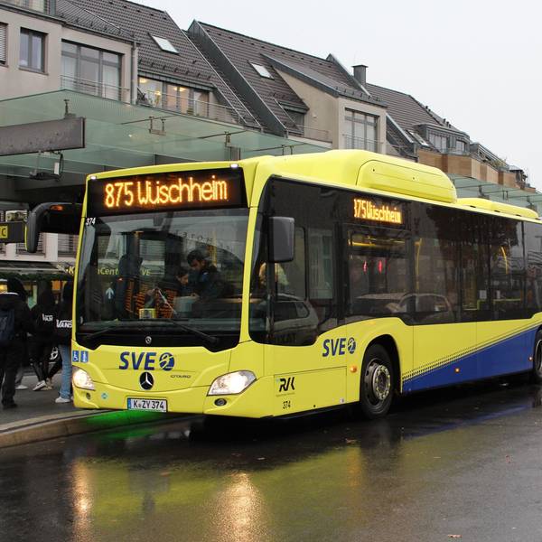 Drei SVE-Busse stehen an der Haltestelle am Euskirchener Bahnhof.