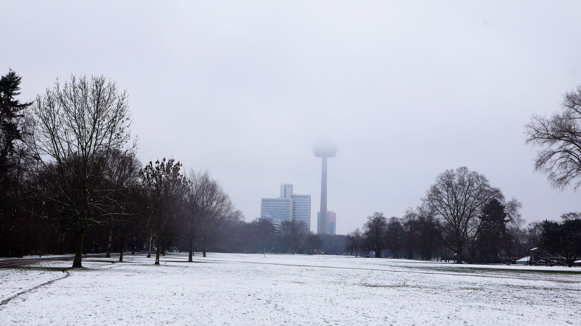 Schneefall im Kölner Grüngürtel im März 2023