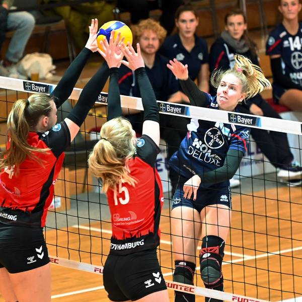 21.10.2023, Volleyball-Bayer Volleys - Hamburg
rechts: Charlotta Werscheck (Bayer)
Foto: Uli Herhaus