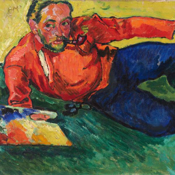 Der Maler Max Pechstein liegt auf der Seite und malt sich selbst.