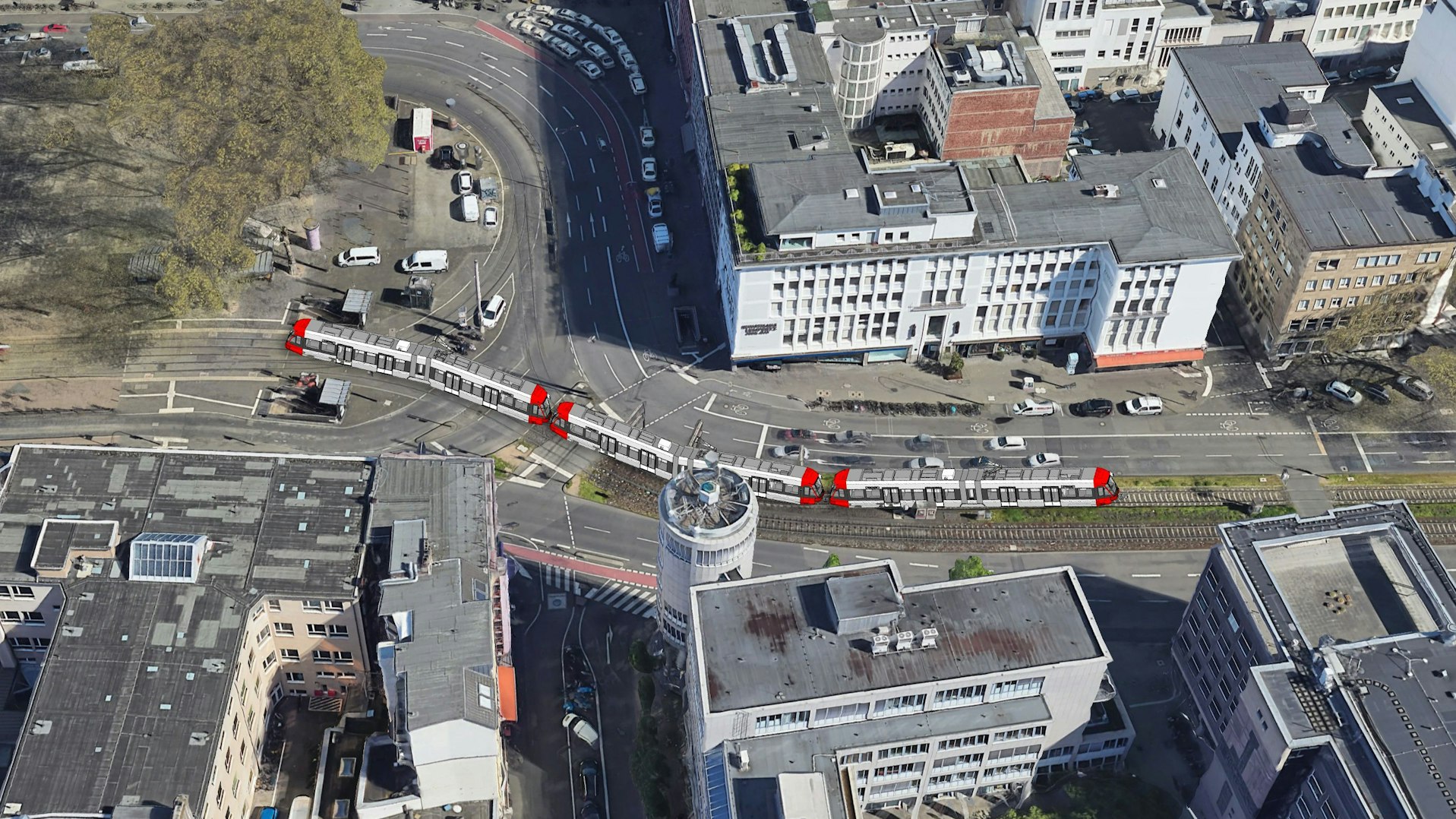 So könnte eine 90-Meter-Bahn vor dem Kölner Neumarkt aussehen