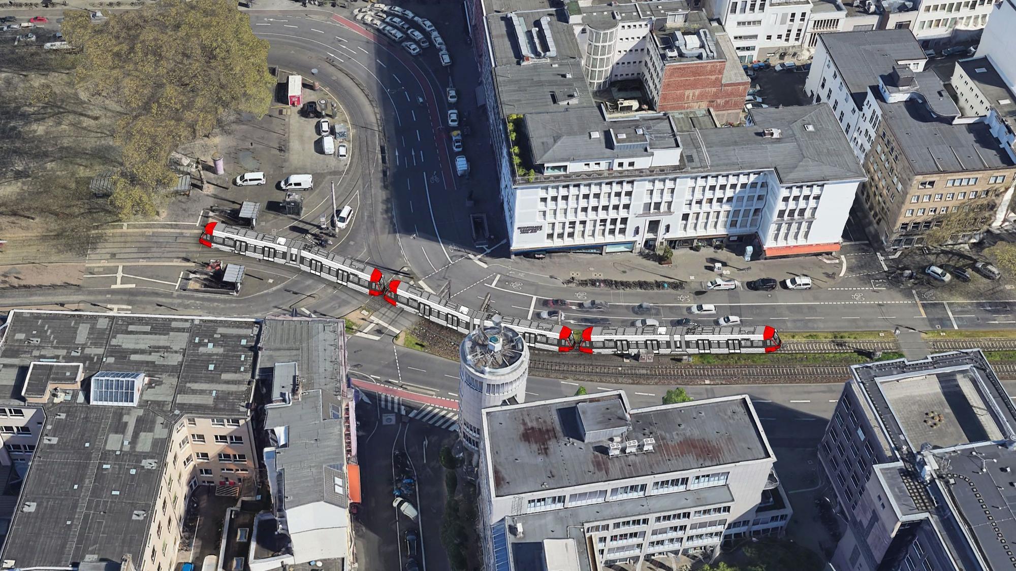 So könnte eine 90-Meter-Bahn vor dem Kölner Neumarkt aussehen