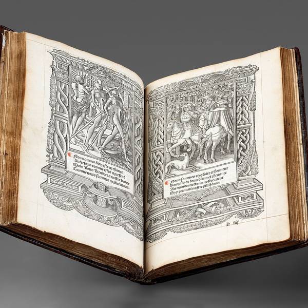 Legende der drei Lebenden und der drei Toten, gedrucktes Stundenbuch, Druck: Paris, Yolande Bonhomme, 1525, Museum Schnütgen.