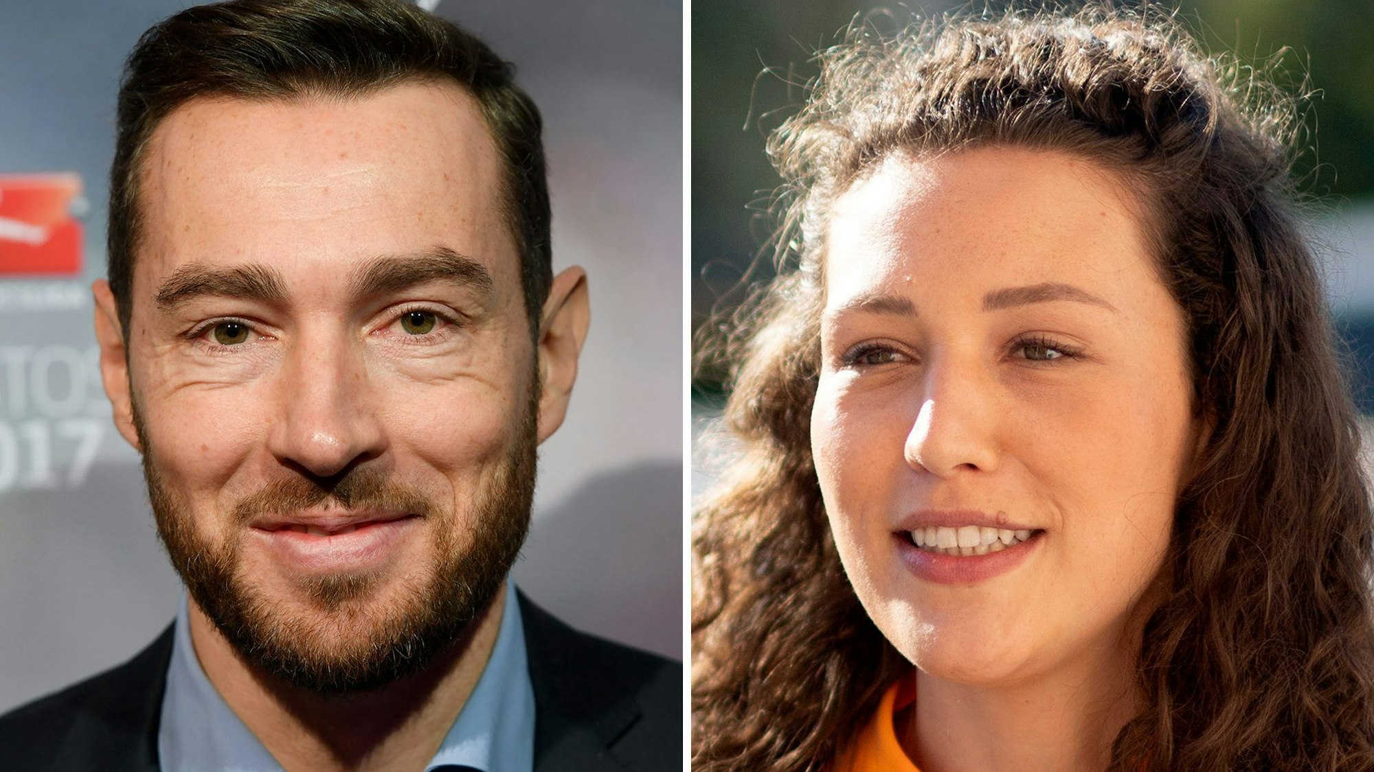 Die Moderatoren Lena Kesting (r/ Aufnahme vom 01.08.2023) und Sven Voss (Aufnahme vom 17.01.2017). Sie lösen das Moderations-Team Katrin Müller-Hohenstein und Rudi Cerne ab.