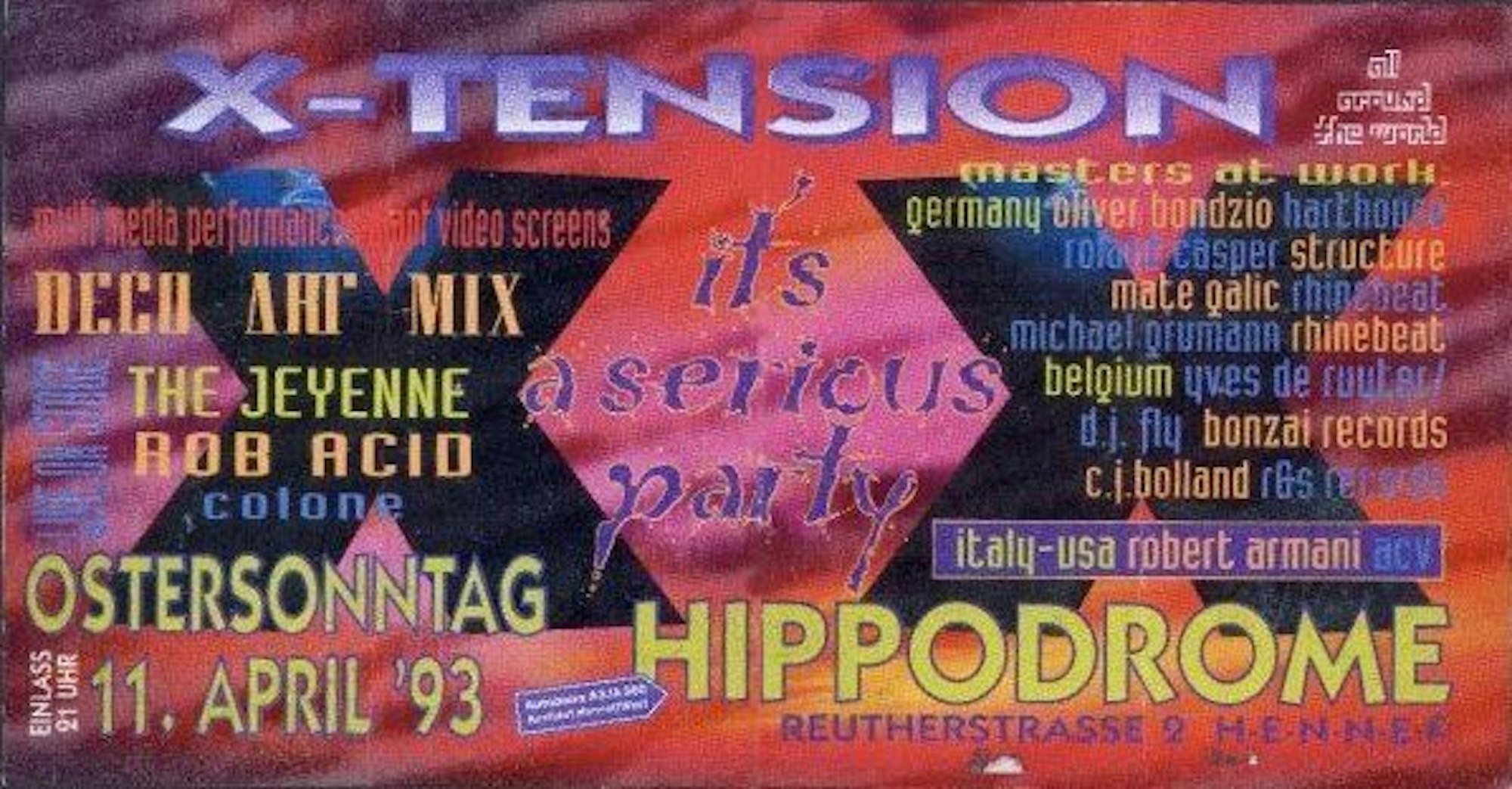 Ein Flyer aus April 1993 zu einer Party im Hippodrome in Hennef.