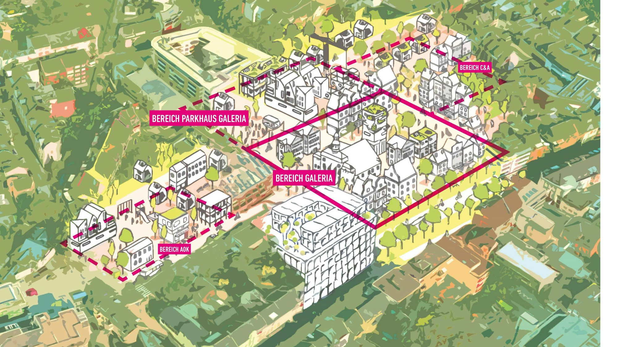 Skizze für ein neues Viertel in einer Stadt