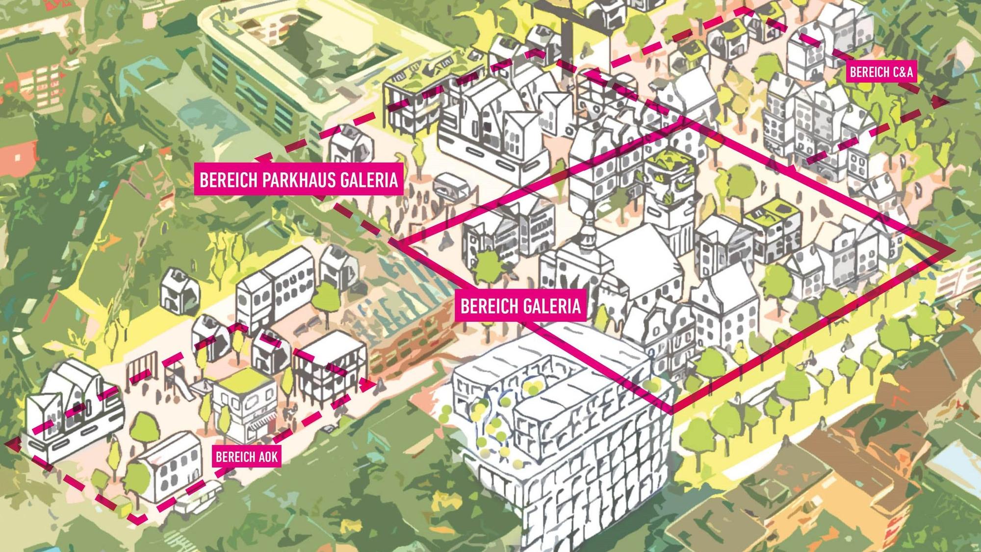 Grafischer Entwurf für eine Innenstadt-Bebauung