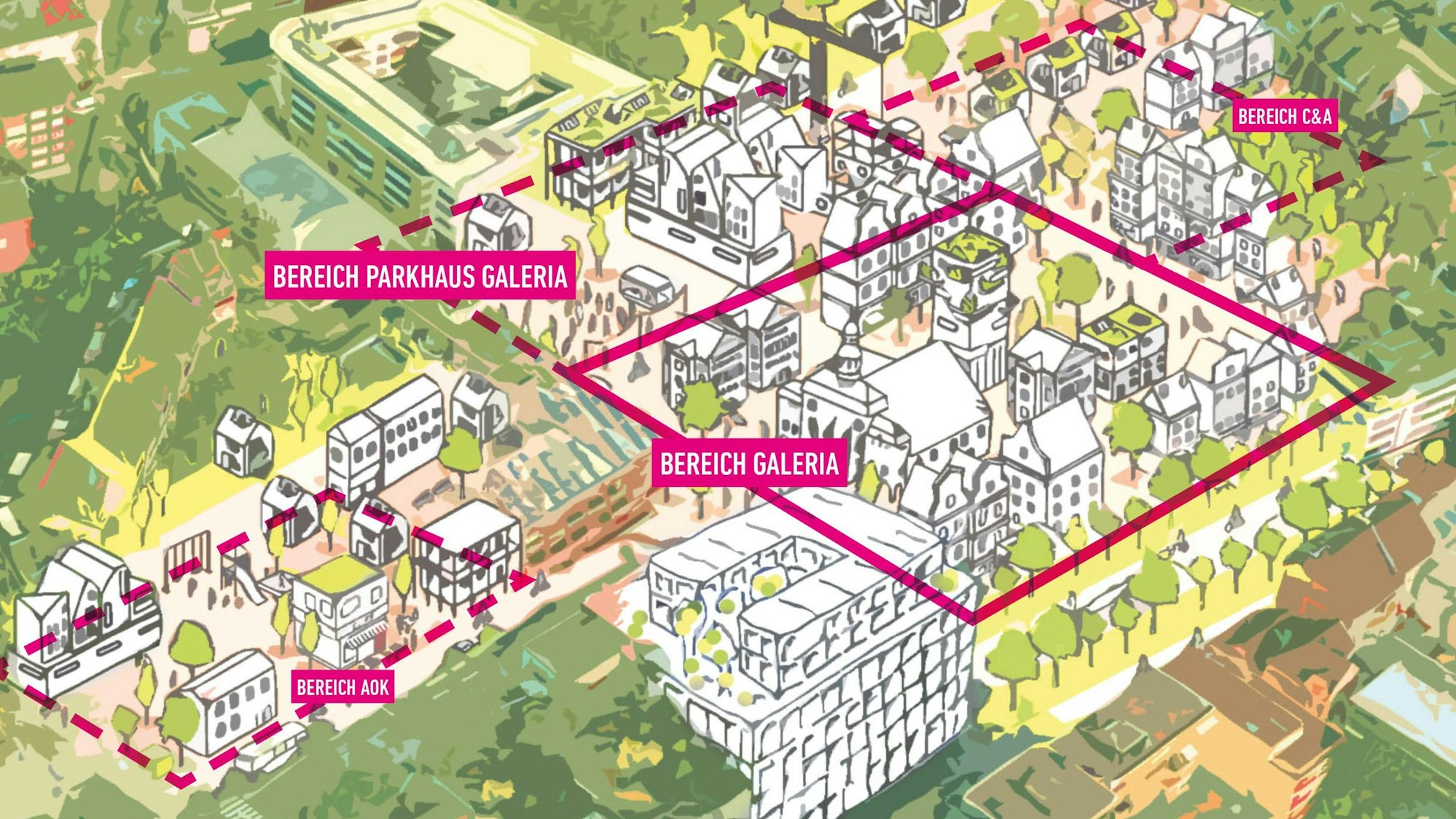 Eine Grafik zeigt ein neues Viertel in der Siegburger Innenstadt anstelle des Kaufhofs