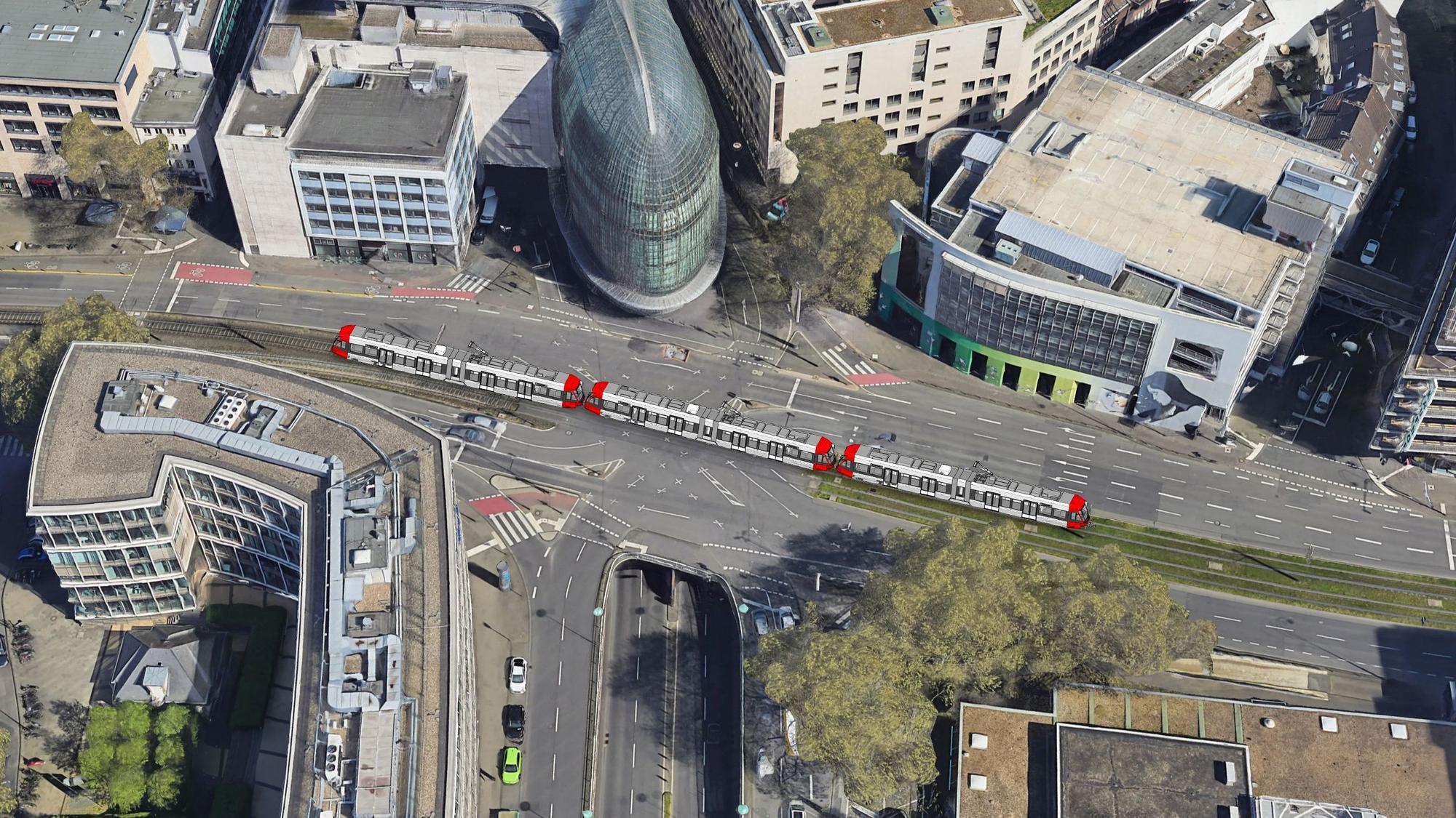 Wie eine 90-Meter-Bahn in der Innenstadt ungefähr aussehen würde.