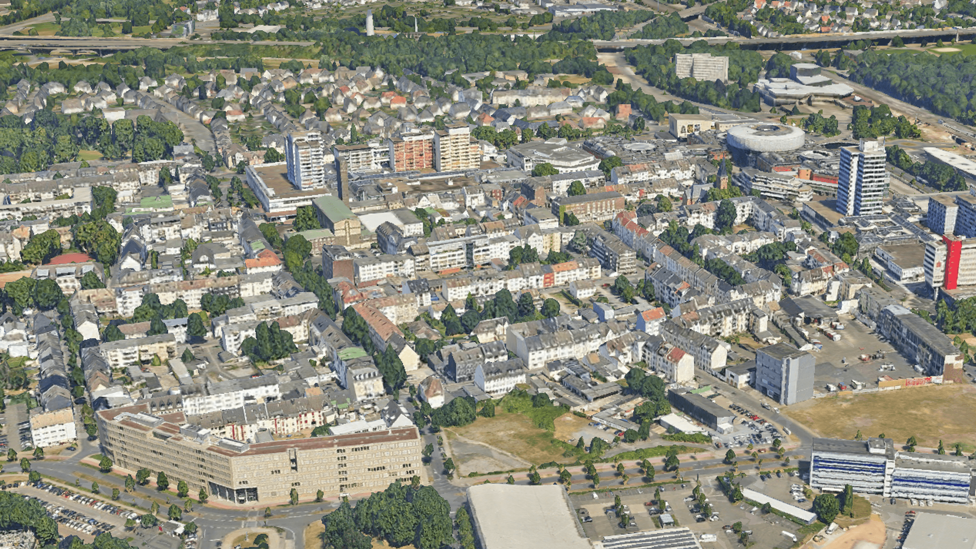 Das Wiesdorfer Zentrum im neuen 3.-D-Viewer der Stadt Leverkusen