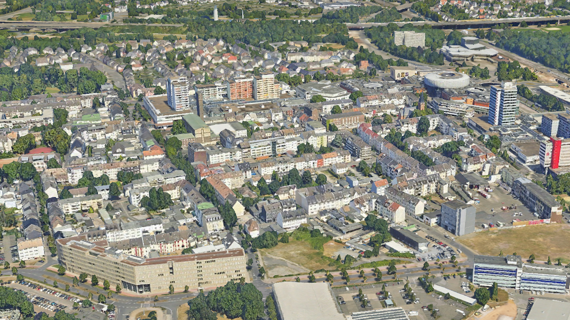 Das Wiesdorfer Zentrum im neuen 3.-D-Viewer der Stadt Leverkusen