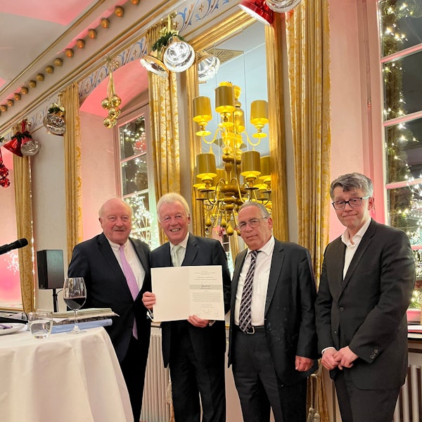 Konrad Adenauer vom Haus- und Grundbesitzervereins mit Jürgen Wilhelm, Marcus Meier und Miguel Freund von der Kölnischen Gesellschaft für christlich-jüdische Zusammenarbeit