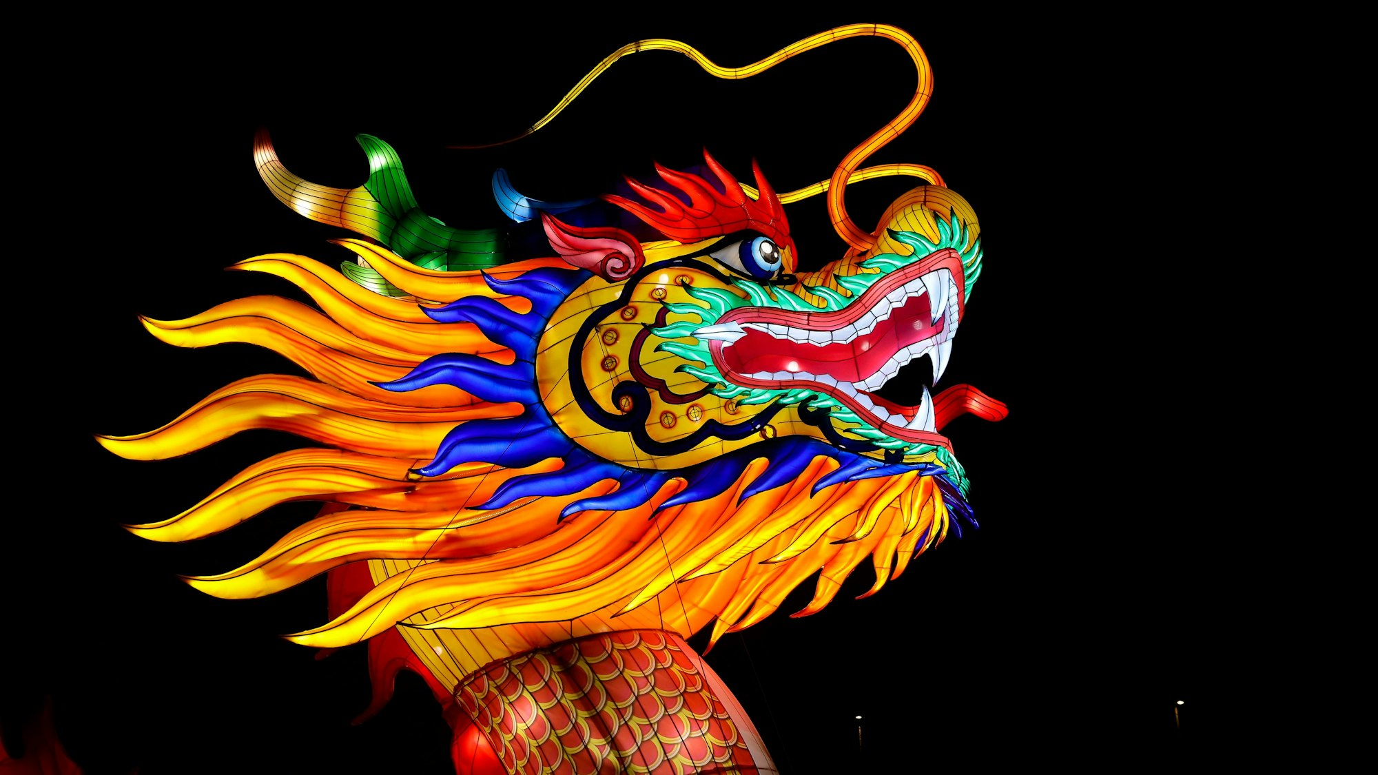 Zu sehen ist ein leuchtender chinesischer Drache.